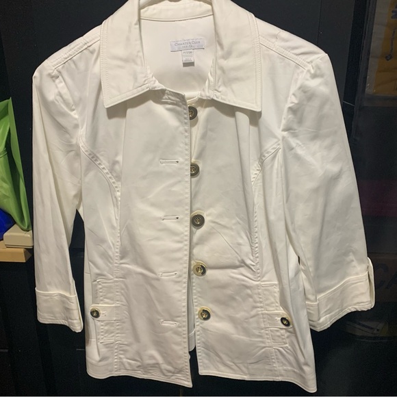 Charter Club Petite. White Jacket with Gold Button Detail. Size Petite Small. - Picture 14 of 14